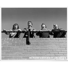 Members of Monash contingent in University Challenge, from left: Warren Batchelor (coach and manager), David Klempfner, Marcus Brumer and Emma Watson