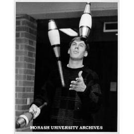 David McNaughton practising street theatre skills