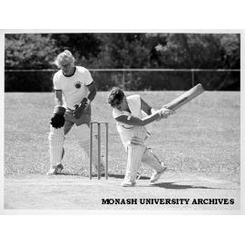 Professors Marie Neale and Peter Fensham in Professorial Board cricket match