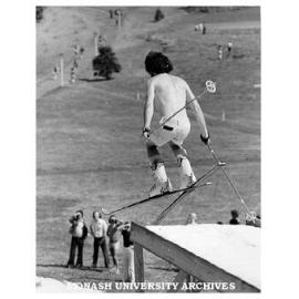 Student Grant Smethurst on ski run, Orientation Week