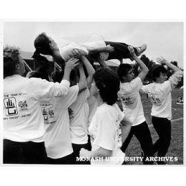 Sports and Recreation Association's '25-athon', Second prize winners competing in Pass the Person