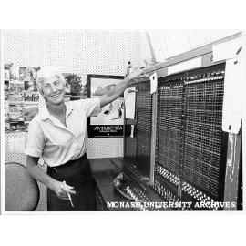 Supervisor Mrs Betty Gooch turning off switchboard