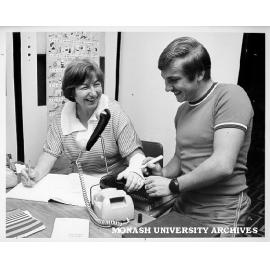 Student Employment Officer Irmgard Good with visitor