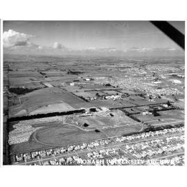 Aerial view of Clayton campus, September 1960, Beddoe Avenue and houses in foreground
