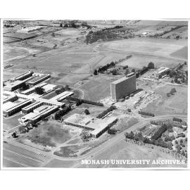 Aerial view, 21 January 1963, from south west with Vice-Chancellor's house in bottom right hand corner