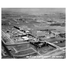 Aerial view of site and buildings, December 1963, from south west with Vice-Chancellor's house in foreground