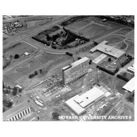 Aerial view of site and buildings, January 1964, taken from north east with Union building in foreground