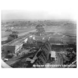 Raised view of construction of Medical building, 12 July 1962, looking west