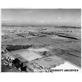 Aerial view of campus from north east with intersection of Blackburn and Normanby roads in foreground