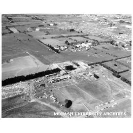 Aerial view of construction of Science buildings from north west with drive-in in background