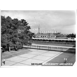 Engineering courtyard, June 1962, with Humanities building under construction in background