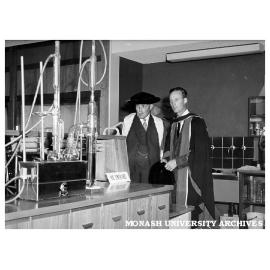 Mr Justice Lowe (left) and Professor Ron Brown in Chemistry laboratories following opening ceremony