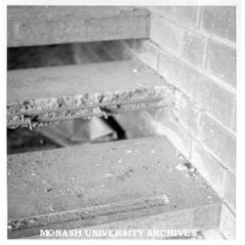 Stair damage at Deakin Hall site, 16 January 1962