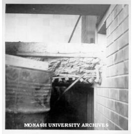 Concrete damage at Deakin Hall construction site, 16 January 1962