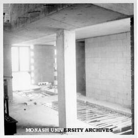 Interior of Deakin Hall under construction, 16 January 1962