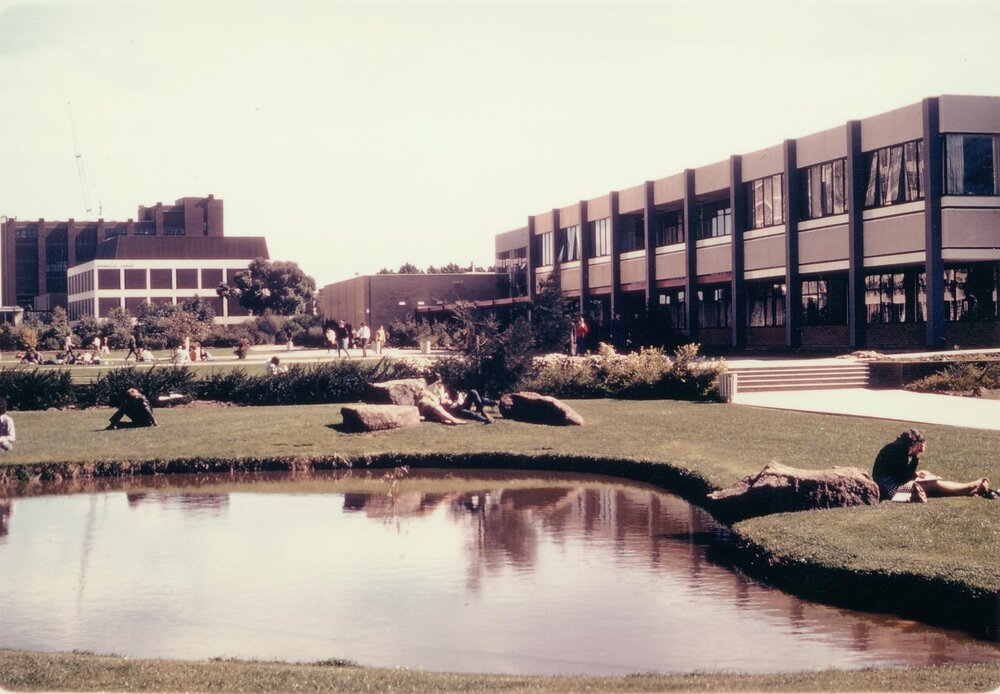 Forum, December 1972, Union at right, Medicine building at left