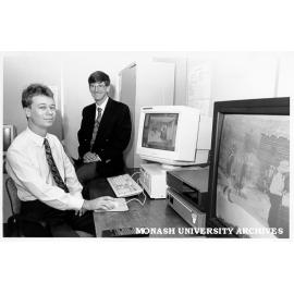 Demonstration of digital video on CD-ROM, Mr Paul Richardson research engineer and Dr Bruce Tonkin deputy director of ANSPAG,