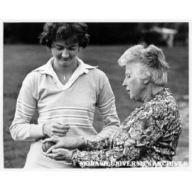 Kim Holmes, batswoman for Monash A Cricket Team, with coach Lola Cameron