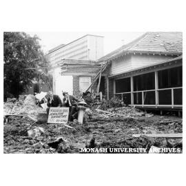 Keith Frearson (right) and Doug Ellis outside partially demolished Birch Cottage