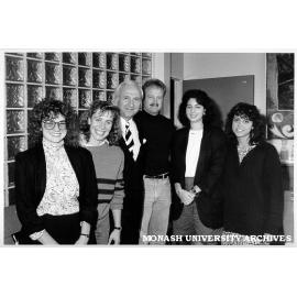 US Ambassador Mr Melvin Sembler (third left) with US Education Abroad students, from left: Laura Shanner, Carolyn Morgan, William Caplinger, Elana Jacobs and Christy Carello