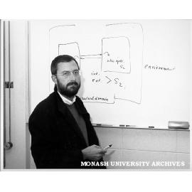 Professor Siegfried Schmidt conducting seminar in department of German Studies and Slavic Studies