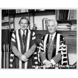 Vice-Chancellor Professor Ray Martin (left) with Vice-Chancellor of Melbourne University Professor David Caro