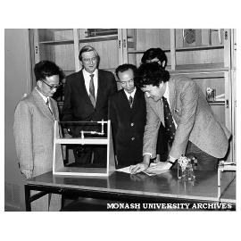 Engineers from Harbin Institute of Technology. Professor Li Jia Boo, Associate Professor Chow Chang-Yuan Chow (centre and left), with Professor Crisp, Professor Li and Dr T. F. Berreen (right)