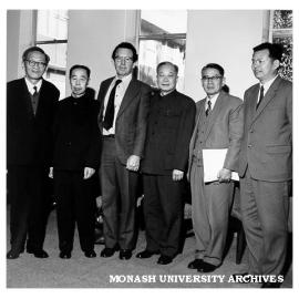 Dean of Science Professor John Swan (third left) with visiting Chinese scientists, from left: Wang Shou-Wu, Tung Ti-Chou, Tsien San-Chiang and Wang Ying-Lai