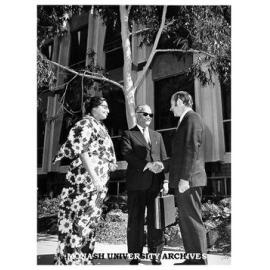 Pro-Vice-Chancellor Professor W. A. G. Scott (right) with visitors Professor and Mrs Huda from Dacca University