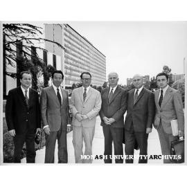 Pro-Vice-Chancellor Professor J. M. Swan (second left) with Soviet scientific delegation and embassy officials