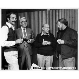 Professor Peter Singer (left), Sir James Forrest, Bishop Howell Witt and Philip Adams, participants in 'Australian Ethos' seminar