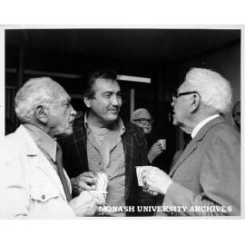 Xavier Herbert (left), Pino Bosi and Sir Mark Oliphant, participants in 'Australian Ethos' seminar