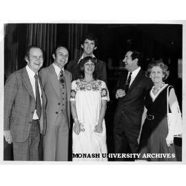 David Williamson and wife Kristen (centre), Dr Ian Hiscock(right), Professor W. A. G. Scott (left)