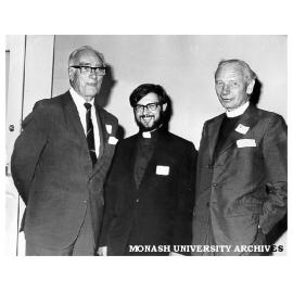 Vice-Chancellor Dr Louis Matheson (left), with Protestant Chaplain Dr John Gaden (centre), and Reverend Sir Frank Woods