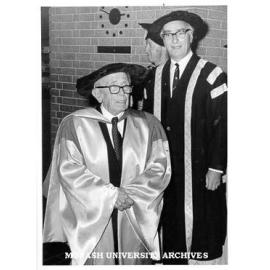 Professor A. R. Chisholm (left) with Vice-Chancellor Dr Louis Matheson, after receiving honorary Doctor of Letters
