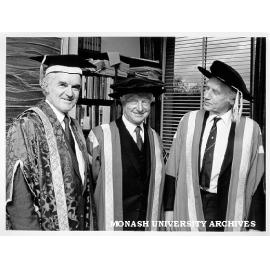 Mr Justice McGarvie (left) with Chancellor Sir George Lush (centre) and Professor Kevin Westfold