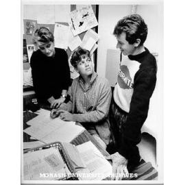 Student Theatre coordinators. Student Peter Oates (right) being signed up by co-ordinators Jani McCutcheon (centre) and Sue Thompson (left)