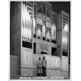 Jurgen and Ruth Ahrend in front of organ