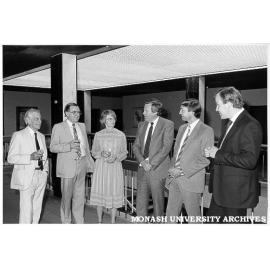 Professor Mal Logan with members of VCAB - Victorian Curriculum and Assessment Board, from left: Emeritus Professor J. Legge, Mr F. Rogan, Ms Sylvia Walton, Professor Logan, Dr Peter Hill and Mr W. Griffiths