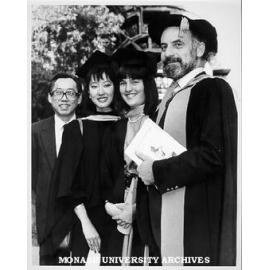 Chairman of Philosophy Mr Chin Lieu Ten (left) and daughter Hsiu-Hui with senior lecturer Dr Aubrey Townsend (right) and daughter Rachel