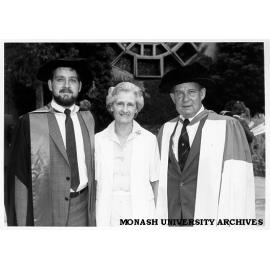 Tim Scott (left) with parents former Vice-Chancellor Professor W. A. G. Scott and Mrs Margaret Scott