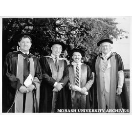 Graduates in Special Education: Dr Peter Heggart (second left) and Dr Frank Sofo (second right), with PhD supervisor Dr Peter Edwards (left), and Dean of Education Professor Peter Fensham