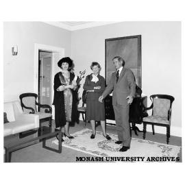 Graduate Ros Smith (left) and mother Mrs Jean O'Shea visiting their former home, the Vice-Chancellor's house