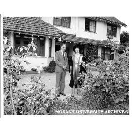 Ros Smith (right) with Vice-Chancellor Professor Ray Martin outside Vice-Chancellor's house