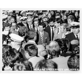 Prince Charles leaving Monash after being awarded honorary Doctor of Laws