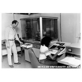 School of Applied Science X-ray diffraction machine.Physics lecturer Dr John Davis and student Malini Tharumalingam