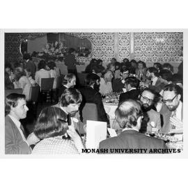 Futurology Symposium dinner. Convenor Dr Tony Keulemans, with Dr Don MacRae, Mr Joe Mula, Mr A. Ascui and (backs to camera) Dr N. Knight and Mrs Knight