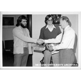 Joint recipients of J. L. Keppert Memorial Prize, Greg Wheeler (left) and Simon Baker at presentation by Dean of CIT School of Engineering Tom Brownlee