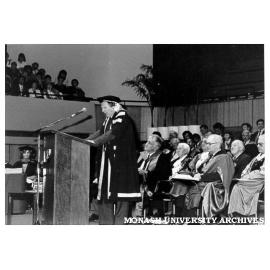 Professor Mal Logan delivering Chisholm graduation Occasional Address