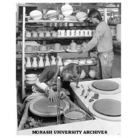 Potters in Ceramic Production Studio. Sally Gleeson seated front